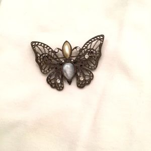 Marcasite Butterfly Brooch with White Stones
